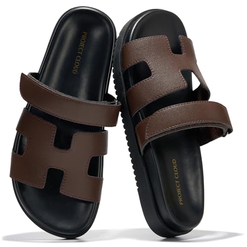 Image of Project Cloud 100% Genuine Leather Sandals for Women Footwear - Stylish Womens Sandals with Plush & Soft Insole - Non-Slip and Water-Resistant Beach Sandals Slides for Women (Mayvy)