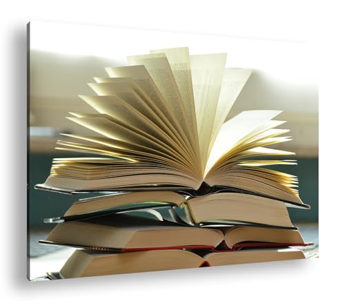 Impression sur toile Un tas de livres ouverts format 90x60 cm avec cadre en bois véritable
