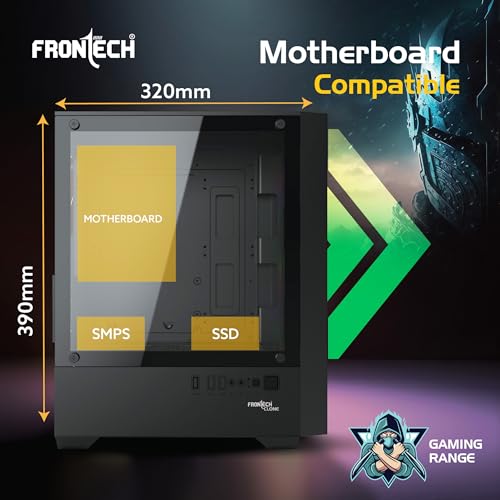 Image of Frontech Clone Gaming Computer Cabinet - 3x120 mm LED Fans, Tempered Glass Side Panel, ATX /Micro-ATX /Mini-ITX Compatible, USB 3.0 + USB 2.0 Ports, Washable Dust Filter (FT-4388)