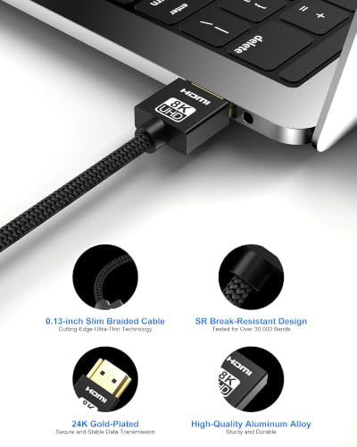 LINKJUN Ultra Thin 8K HDMI Cables 3.3FT, Hyper Slim HDMI 2.1Cable Support 4K@120Hz 8K@60Hz eARC HDR10 VRR Dolby Vision HDCP 2.2 & 2.3 48Gbps for RTX5090 TV Monitor Projector PS5 - image 3