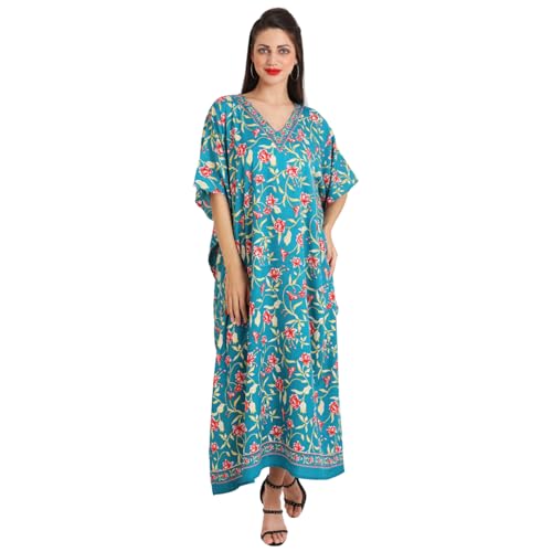 Image of Miss Lavish London Kaftan Dresses for Women Plus Size Long Batwing Sleeve Caftans, V Neck Moo Moo Printed Beach Cover Up Maxi Beach Dress, Bathing Suit Cover-Up Loungewear