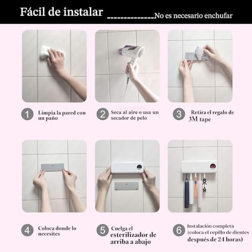 Miniatura 8 de Dshow Desinfectante Para Cepillos De Dientes Con Uv, Soporte Para Cepillo De Dientes De Baño Montado En La Pared Con Función Esterilizador, Carga De 2000 Mah, Función De Tiempo Blanco