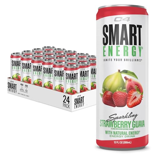 Image of C4 Smart Energy Drink - Sugar Free Performance Fuel & Nootropic Brain Booster, Coffee Substitute or Alternative | Strawberry Guava 12 Oz - 24 Pack
