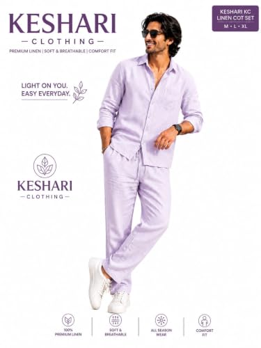 Image of Men's Premium Linen Co-Ord Set | Regular Fit Full Sleeve Solid Shirt with Drawstring Trouser | Breathable Linen Casual Outfit for Summer, Travel, Beach, Vacation & Daily