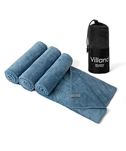Villand Lot de 3 serviettes de sport en microfibre - Séchage rapide - Super absorbantes - Multi-usages - 50,8 x 81,3 cm - Avec sac de transport (Bleu) Cover