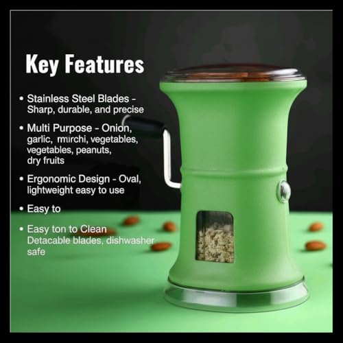 Image of Smart Chilly & Dry Fruit Cutter for Kitchen, Manual Oval Plastic Chopper with Stainless Steel Blades, Onion, Garlic, Vegetable, Mirchi & Peanut Cutting Machine