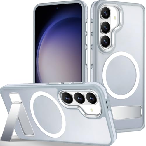 Image of MALEWOLF Stand Case for Samsung Galaxy S26 Plus, Compatible with Magsafe, Anti-Slip Cover [Military Grade Shockproof] [Matte Translucent Back], Color Hybrid Phone Case for Galaxy S26+ (Grey /White)