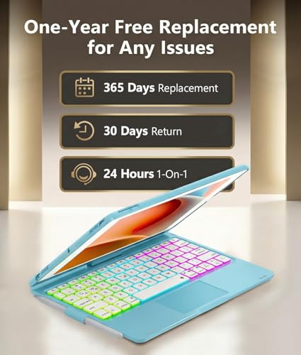 Image of BABG Keyboard Case for iPad 9th Generation, 360 Rotatable Backlit Keyboard with Pencil Holder for 10.2 inch iPad 9th Gen 2021 / 8th Gen 2020 / 7th Gen 2019 and iPad Air 3 / Pro 10.5 inch (Sky Blue)