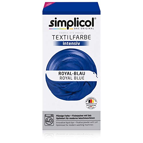 simplicol Textilfarbe intensiv (18 Farben), Royal-Blau 1809 Dunkelblau: Einfaches Färben in der Waschmaschine, All-in-1 Komplettpackung