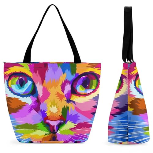 Sac de shopping pour voyage chat mignon imprimé grand sac à main femme bandoulière