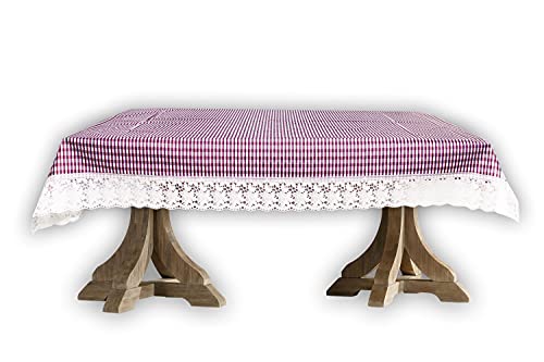Image of The Furnishing Tree Waterproof PVC Rectangle Shaped 8 Seater Table Cover WxL 60x108 inches Pin Check Pattern Voilet with White Border lace