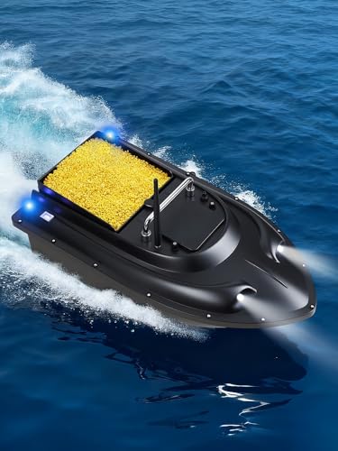 cadciehe Remote Control Bait Boat for Fishing, 546-Yard Range RC Bait Boat with 4.4LB Capacity, 12000mAh Battery & LED Lights, Professional Fishing Boats for Long Distance Casting Black