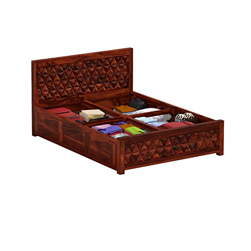 Image of Solid Sheesham Wood Navis Queen Size Bed with Box Storage Palang Cots Wooden Double Beds for Bedroom, Living Room, Hotel and Home (Honey Finish)