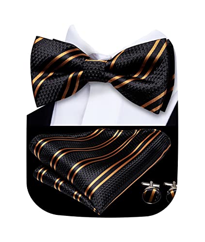 Image of Hi-Tie Bow Ties for Men Pre-Tied Pocket Square with Cufflinks Mens Bowtie Sets for Wedding Formal Party
