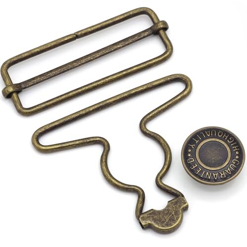 Enosea 2 Sets 2 inch Overall Buckles Replacement Metal Suspender Buckle Overall Clips with Buckle Slider and Buttons(Bronze)