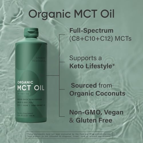 Image of Sports Research Organic Coconut MCT Oil 128oz, Unflavored | Brain & Body Fuel, Great in Keto Coffee & Protein Shakes, Non-GMO, Dairy-Free, 252 Servings, Easy Dispensing Pump Included