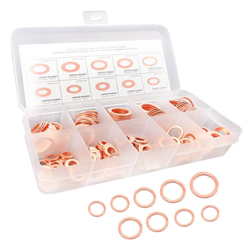 Arandelas de Cobre, Arandela Carter Aceite, 200 pcs Arandelas Tapon Aceite, Arandela de Acero Inoxidable, Arandelas Planas, kit Surtido de Arandelas,kit surtido de arandelas planas Cover