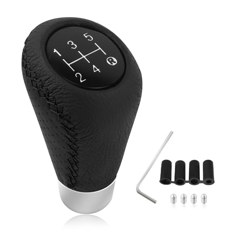 Car Gear Shift Knob with 4 Adaptive Parts,Leather 5 Speed Shift Knobs for Replacement Broken Shifter Knobs,Universal Non-Slip Manual Shift Knob Car Interior Accessories for Most Vehicles (Black)
