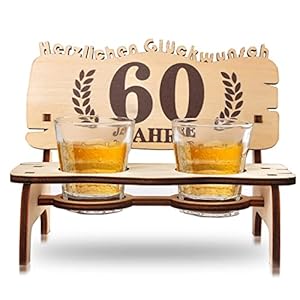 Schnapsbank Jahreszahl 60 Jahre Hochzeitstag Goldene Hochzeit Geschenk Deko Holz Lorbeerkranz mit Zahl Gravur Geburtstag…