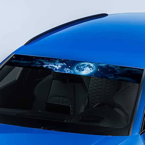 Sunjika Car Front Sun Strip Window Vinyl Decal Windshield Cast Film Stickers Decorative Creative Earth Starry Outer Space Pattern Sticker Windscreen Banner Applique Universal Fit (1Pc Black) #TOP5