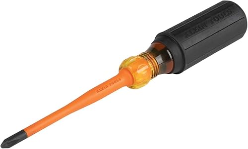 Klein Tools 6934INS - Destornillador aislado de punta delgada de 1000 V, vástago redondo de 4 pulgadas, punta Phillips #2, mango de agarre acolchado