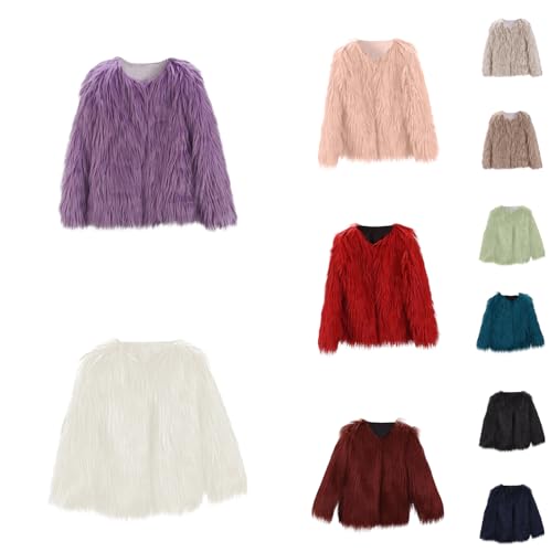 Betadog Girls Faux Jacket Coat Toddler Baby Kids Autumn Winter Thicken Warm Fashion Cool Fuzzy Outwear (Red, 8-9 Years)