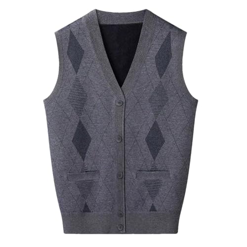 Bollrllr 2024 Winter Men's Casual Button Cardigan Sweater Vest Fashionable V-Neck Plaid Knitted Warm Vest