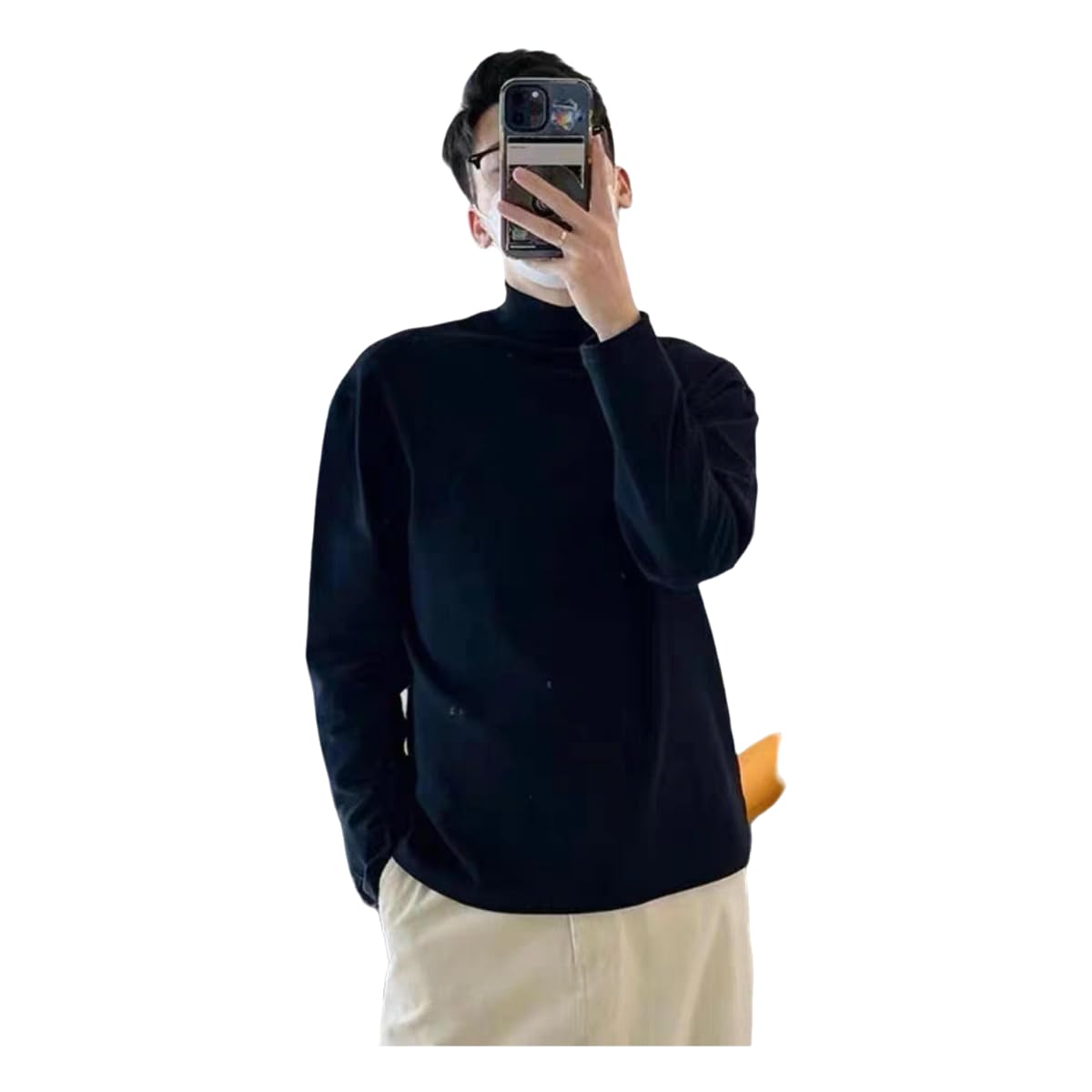 sous-vêtement Thermique Col À Moitié Élevé d'automne Et Hiver-Noir-XXXL
