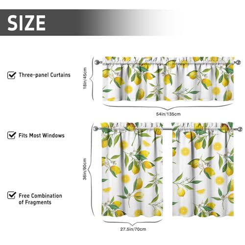 Image of Lemon Kitchen Curtains 3 Piece Set Tier Valance Window Decor