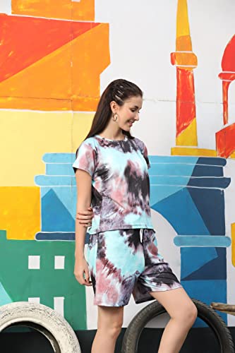 Image of DHRUVI Trendz Co Ord Set for Women | Outfits Tracksuit Set | Co Ord Set for Women | Travel Co Ord Set for Women |Tie Dye Printed Short | Half Sleeve