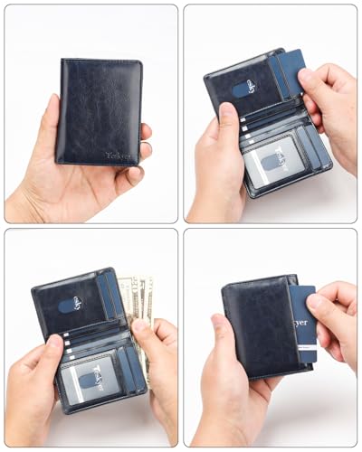 Image of Teskyer Wallet for Men RFID Blocking Bifold Credit Card Holder - Blue | Large Capacity 8 Card Slots, Compact Design, Bifold Wallet with Gift Box for Daily Carry and Gifting