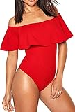 May&Maya Women's Off Shoulder with Ruffle Overlay Bodysuit