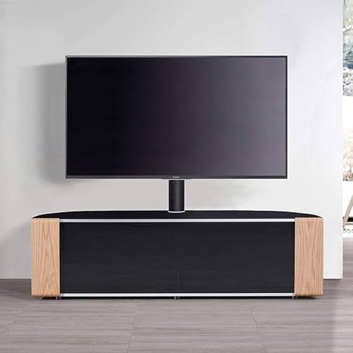 MDA Designs Sirius 1600 Cabinet with BeamThru Remote-Friendly Gloss Black with Oak/Walnut Trims for Flat Screen TVs up to 65" with Mounting Bracket