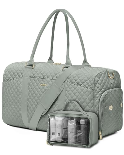Image of Women Weekender Travel Duffle Bag: Travel Duffel Overnight Bags with Shoe Compartment Large Carry on Tote with Toiletry Bag Weekend Traveling Yoga Gym Hospital Bag for Women with Wet Pocket Green