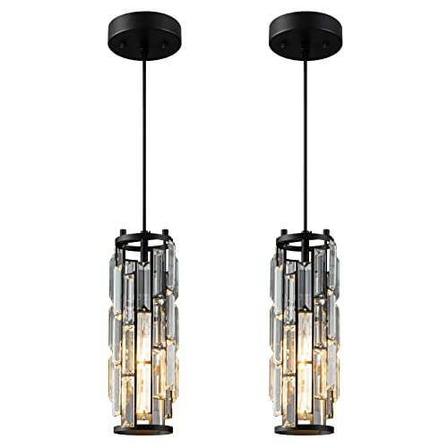 Image of LMQNINE Pendant Lights Modern Black Pendant Light Mini Crystal Chandelier Pendant Lighting for Kitchen Island Dinning Room Bedroom Kitchen Sink Lighting (Black 2-Pack)