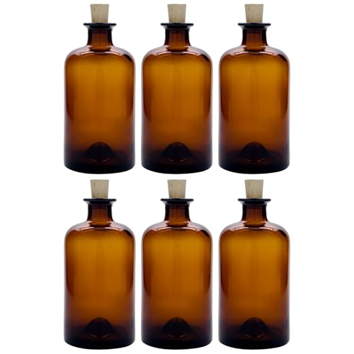 Flaschenland Lot de 6 bouteilles de pharmacie en verre noir de 500 ml avec bouchon en liège naturel