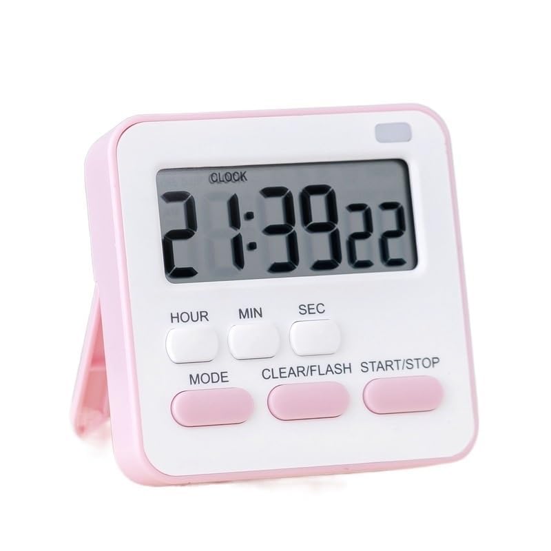 Image of Digital Timer Clock with Stopwatch, 2 Alarm Modes with beep Alarm Sound, Kitchen Timer with Magnetic Stand |Timer Clock for Study Ideal for Cooking | Baking | Study, Gym, Kitchen, (Pink)