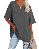 Ebifin Women's Oversized T Shirts Tees Half Sleeve V Neck Comfy Cozy Cotton Tunic Tops