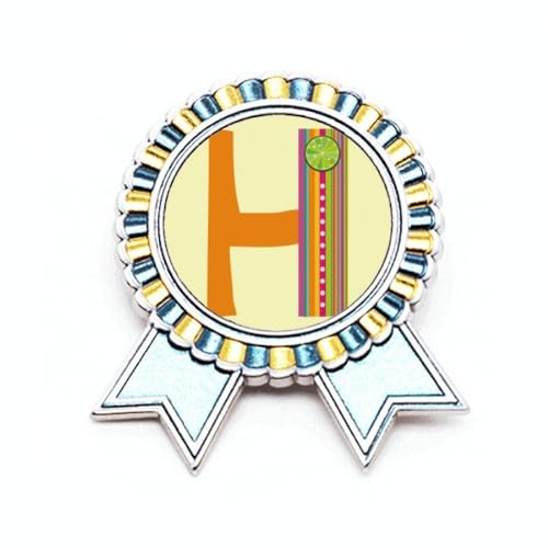 Broche lettre H alphabet métal motif fruit orange taille M