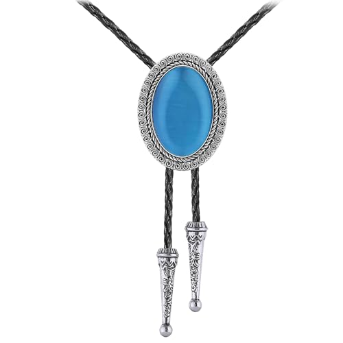 Image of Jeilwiy Bolo Tie for Men Real Stone Westwern Cowboy Ties Silver Bolos Women Leather Necktie Gift for Birthday Christmas