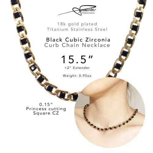 Sonateomber Black Tennis Curb Link Chain Necklace - Stylish Trendy Rhinestone Cubic Zirconia Crystal Chunky Yellow Gold Cuban Necklace For Women #TOP2