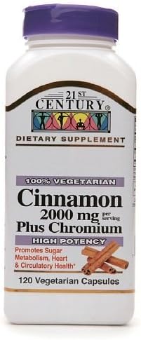 21st Century Cinnamon 2000 mg Plus Chromium, Veggie Capsules 120 ea Pack of 3