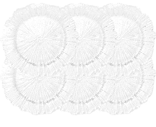 Plastic Reef Charger Plates Glossy Finish - Set Of 6 - Thick And Reusable - White #TOP1