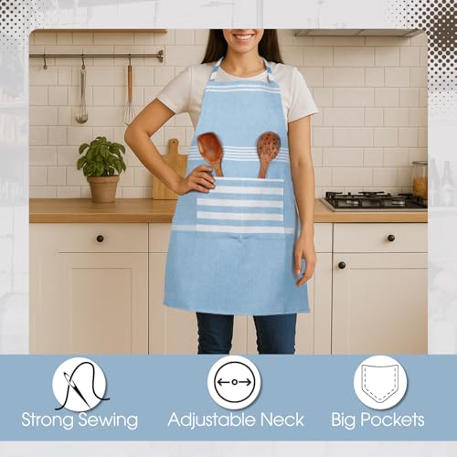 Image of Unisex Cooking Aprons | Waterproof Apron | Striped Design with 2 Front Pockets & Adjustable Neck Strap | Durable, Oil & Stain Resistant | Chef Apron for Cooking