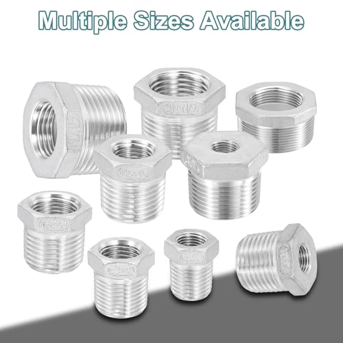 Image of uxcell 2Pcs 2 inch Male to 1-1 /4 inch Female NPT 304 Stainless Steel Reducer Hex Bushing