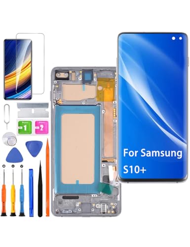 HLYGZX Pantalla de Repuesto para Samsung Galaxy S10+ S10 Plus LCD TFT G975F, G975U, Kit de Piezas de reparación (Negro con Marco, sin Huellas Dactilares, no Curvada)