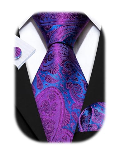 Image of Barry.Wang Paisley Tie Fashion Set Hanky Cufflinks Neckties for Men Woven Silk