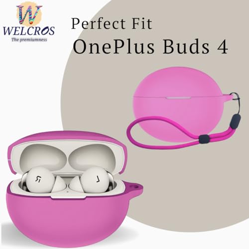 Image of WELCROS Soft Silicone Protective Case Cover for OnePlus Buds 4 (Lanyard Pink)