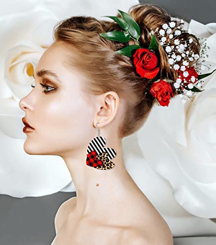 Valentine's Day Leather Earrings For Women Lightweight Faux Leather Teardrop Dangle Earrings Heart-Shaped Print Drop Earrings Set Valentine Day Gift For Girlfriend (Pink Valentine's Day Earrings) #TOP1