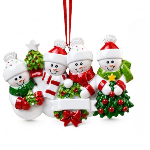 Image of iDIY Family Christmas Ornament 2026, Snowman Ornament with Pen, Write Your Own Names and Year, Resin Christmas Tree Decoration, Family Keepsake Gift, 4-Person Design